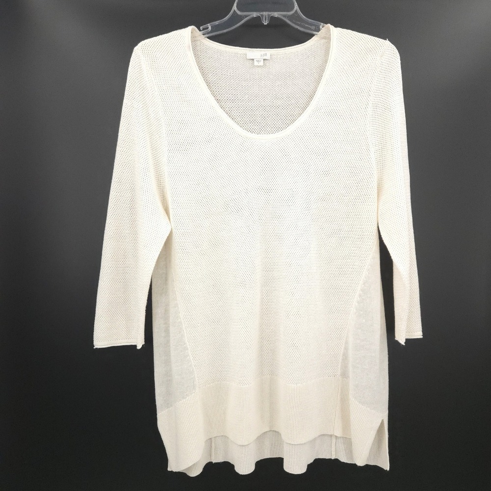 J. Jill Linen Blend Sweater Womens Large Cream 3/4‎ Sleeve Scoop Neck Tunic